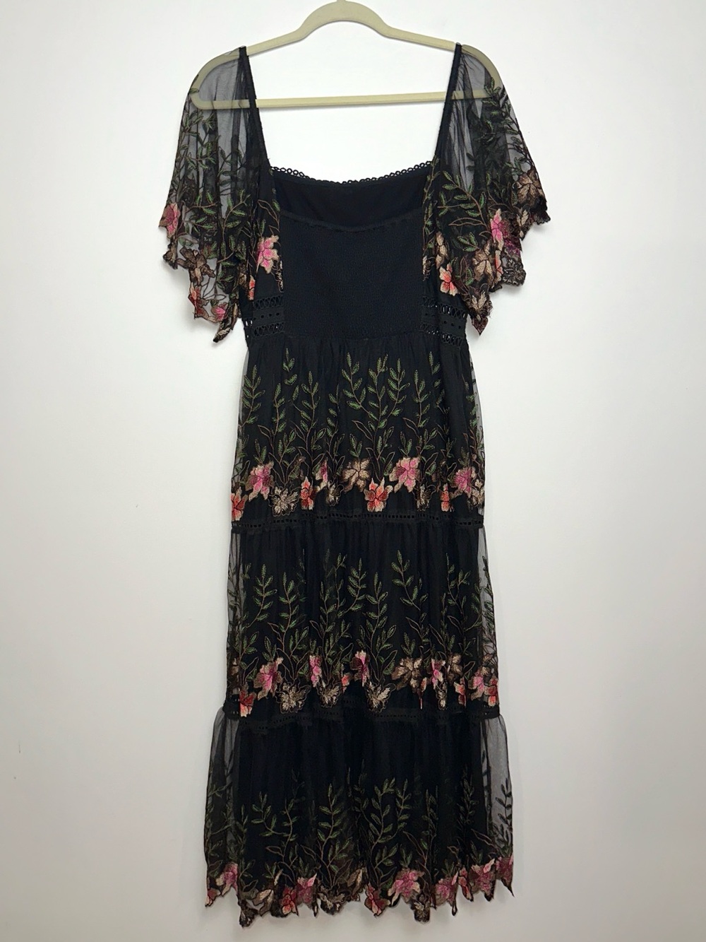 NWT bl^nk x ANTHROPOLOGIE Emryn Embroidered Square-Neck Midi Dress - Picture 10 of 15